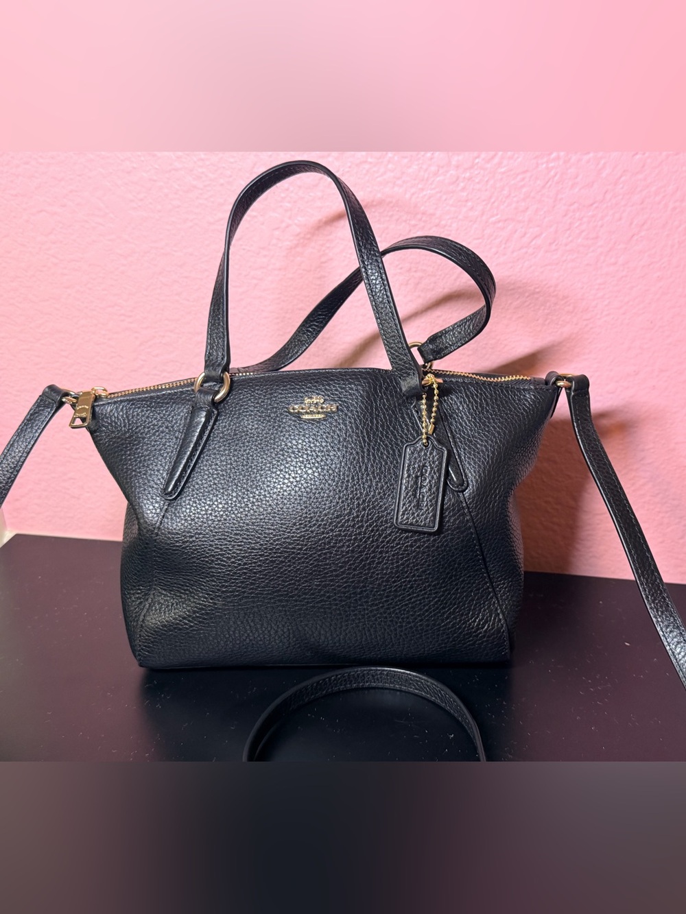 Coach Black Kelsey Satchel Black Pebbled Leather